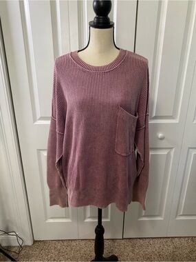 pistola Ribbed Pocket Crew Sweater in Dusty Mauve